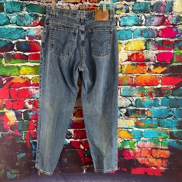 VINTAGE Y2K Levi's 550 Jeans Women 14 Mis M Relaxed Fit Tapered Leg Blue Denim L - Picture 5 of 9